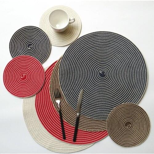 Junwell Polyester/Cotto Braided Woven Colorful Round Placemats Heat Resistant Dining Table Mats Non-Slip Washable Place Mats Set