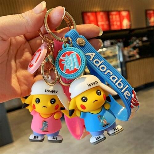 Tomy Pokemon Pikachu With Baseball Cap Sweater Keychain Action Figure Keychain Model Car Bag Keychain Toys for Women Girls Bag