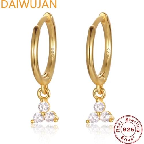 DAIWUJAN Diamond-studded Zircon Triangle Earrings Hoops 925 Sterling Silver Earrings For Women Gold Fashionable Jewelry Aretes