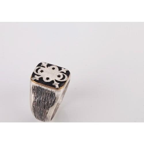 UM US JEWELRY Diamond Pen Ottoman Motif 925 Sterling Silver Men Ring