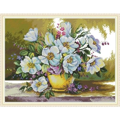 Everlasting Love White Flower Chinese Cross Stitch Kits Ecological Cotton Clear Printed DIY Christmas 14CT Wedding Decoration