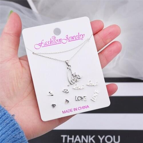 Women Jewelry Sets Necklace/earrings Silver-plated 'love' Shaped Pendant Necklace Fashion Choker Letter Stud Earrings Gifts