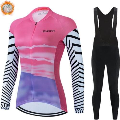 Winter New Cycling Jersey Sets Thermal Fleece Women Long Road Bike Clothing Bib Pants Women Cycling Sets MTB Bicycle Clothing