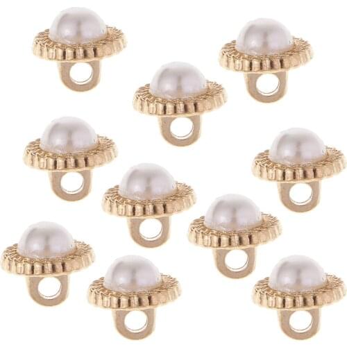 10pcs Pearl Gold Tone Shank Buttons DIY Decor Sewing Craft 10mm