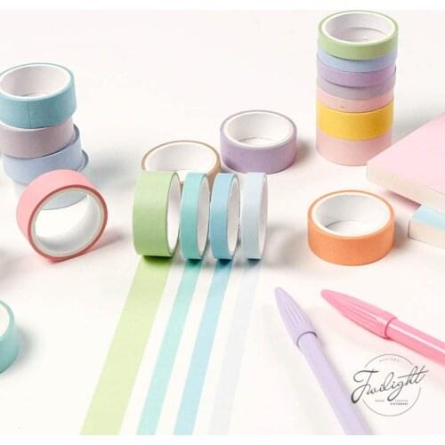 12 Pcs/Set Cute Rainbow Adhesive Washi Tape Kawaii Basic Solid Color Decorative Masking Tape For Diary Scrapbooking Sticker