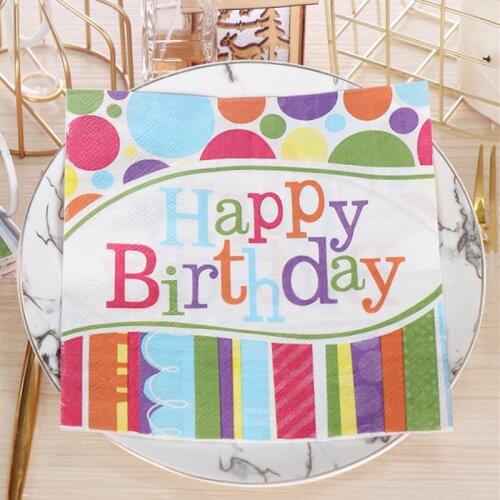 20Pcs/Pack Happy Birthday Decoupage Paper Napkins Colorful Napkin Paper Tissue for Kids Birthday Party Supplies Wholesale