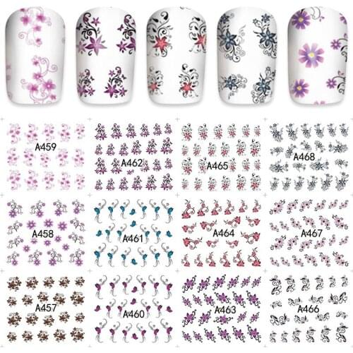 2018 Fashion 12 sheet Water Transfer Nail Art Decals Stickers beauty floral flower design nail Sticker Decorations DIY A457-468