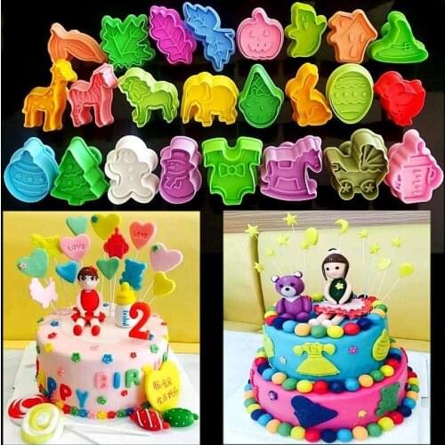 24pcs/set Kitchen Biscuit Cookie Cutter Pastry Baby Type Plastic Baking Mold,plunger 3d Stamp Die Fondant Cake Decorating Tools