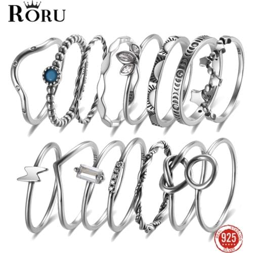 925 Sterling Silver Oxidized Rings White Zircon Turquoise Fine Jewelry Simple Stylish Silver Finger Ring Gift for Women