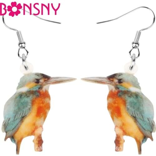 Bonsny Acrylic kingfisher Earrings Printing Aesthetic Big Bird Animal Dangle Drop Jewelry For Women Girls Trendy Gift Decoration