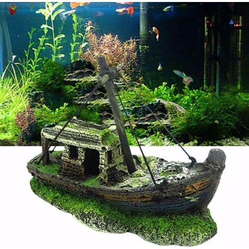 Aquarium Fish Ttank Landscape Pirate Ship Wreck Broken Ship Resin Boat Ornament Aquarium Decoration Accessories C42