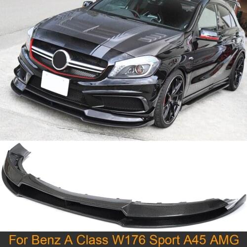 Car Front Lip For Mercedes-Benz A Class W176 Sport A45 AMG A250 A260 2013-2018 Front Bumper Shovel Lip Double-deck Carbon Fiber