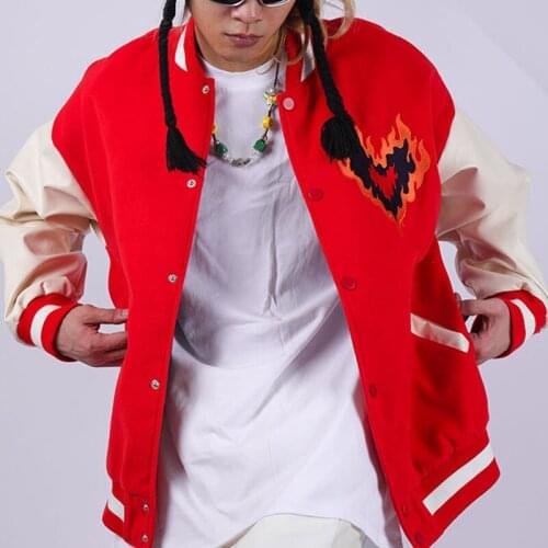 Love flame back skull embroidery baseball uniform men and women street jacket hip-hop top coat 2021 autumn and winter y2k E-gril