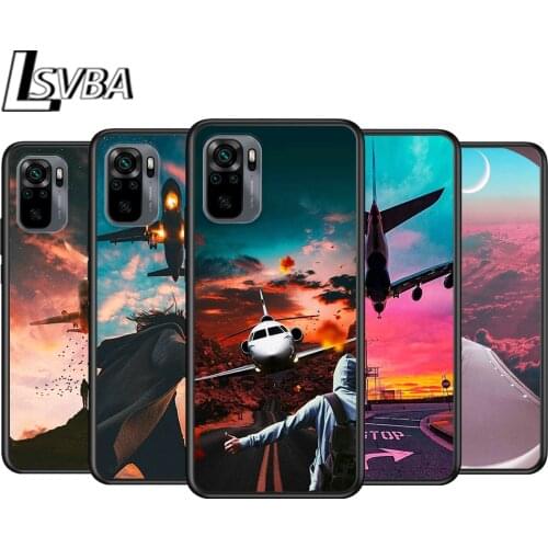Airplane Flying Travel for Xiaomi Redmi Note 10 10S 9 9T 9S 9Pro Max 8T 8Pro 8 7 6 5 Pro 5A 4X 4 Soft Black Phone Case