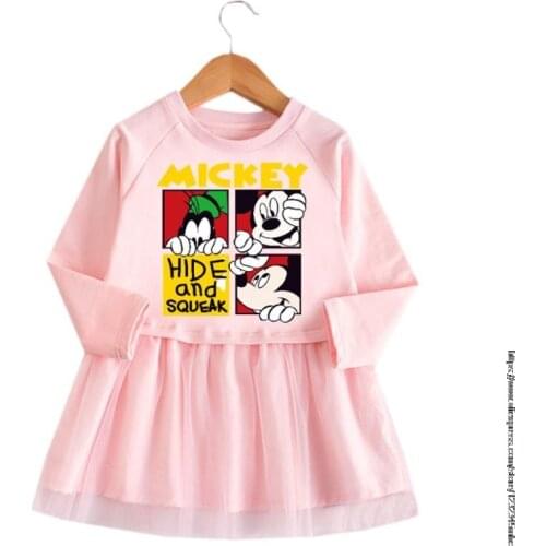 Children Winter Girls Dresses Long Sleeve Kids Dress Cartoon Printing Dress For Girls Mickey Mouse Toddler Casual Clothing