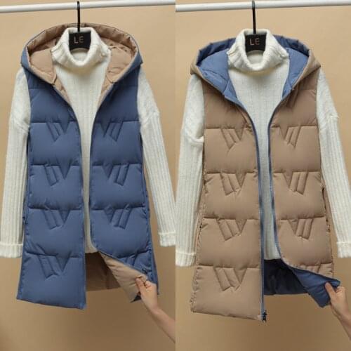 Both Side Wear Women Autumn Winter Waistcoat Vest 2021 New Casual Solid Sleeveless Hooded Thick Warm padded Vest Coat