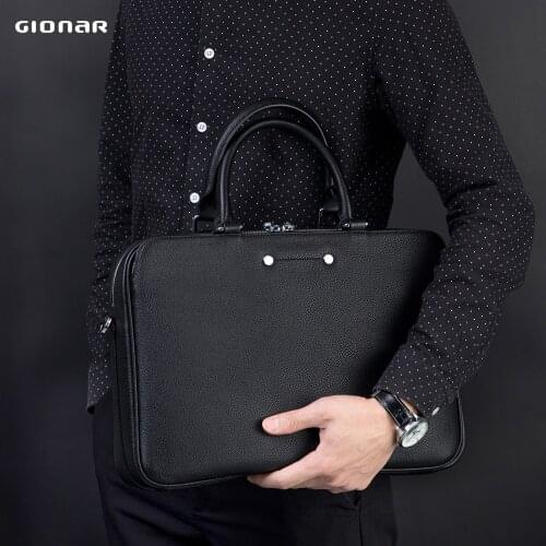 GIONAR Mens Briefcase Genuine Real Leather Laptop Bag High-end Business Handbag Satchel Work Tote Male Crossbody Shoulder Bag