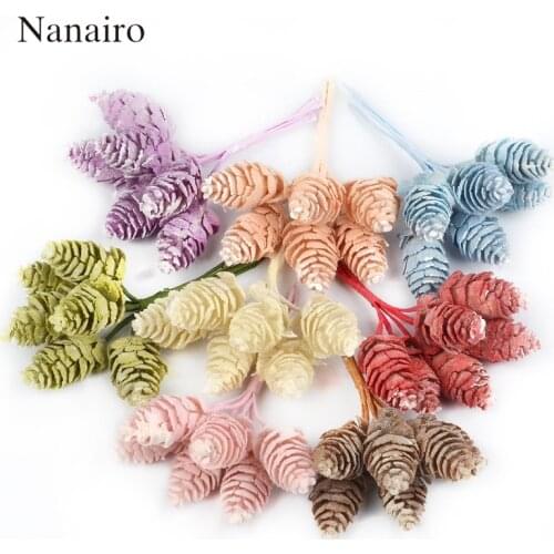 60pcs Artificial Flowers Plastic Pineapple Grass Artificial Pine Nuts Cones for Wedding Christmas Decoration DIY scrapbooking