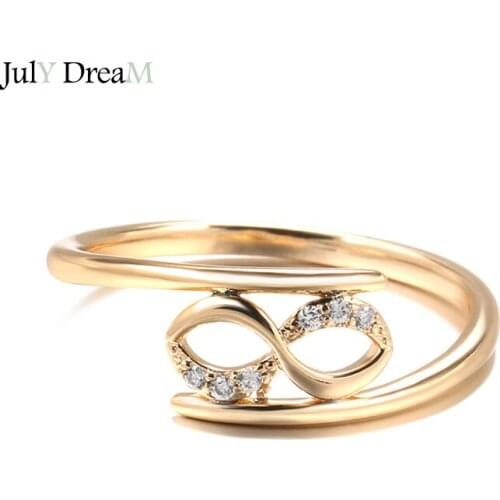 585 Rose Gold Fashion Lucky 8 Number Ring For Women Bilateral Small Zircon Asymmetric Ring Design Glossy Party Fine Jewelry Ring