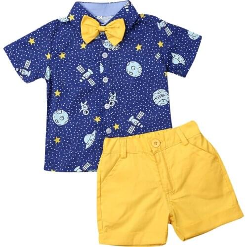Fashion Baby Boy Kids Rocket T Shirt+Shorts Pants Gentleman Wedding Party Summer 2PCS Outfit Set