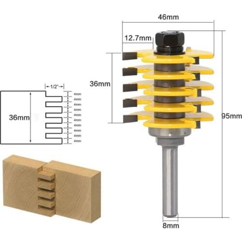 1Pc Box Joint Router Bit Adjustable 5 Blade 3 Flute 8Mm Shank for Wood Cutter Tenon Cutter for Woodworking Tools