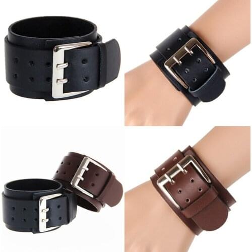 Retro punk style adjustable buckle leather bracelets &bangles wide men bracelets multicolors