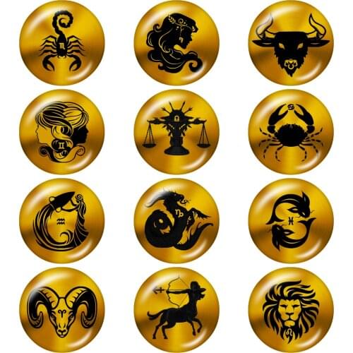 Birthstone golden constellation Zodiac 12mm/18mm/20mm/25mm Round photo glass cabochon demo flat back Making findings B9548