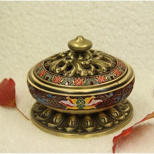 Lotus flowers incense burner sandalwood incense tower alloy Cloisonne censer enamel painted Buddhist supplies buddha crafts gift