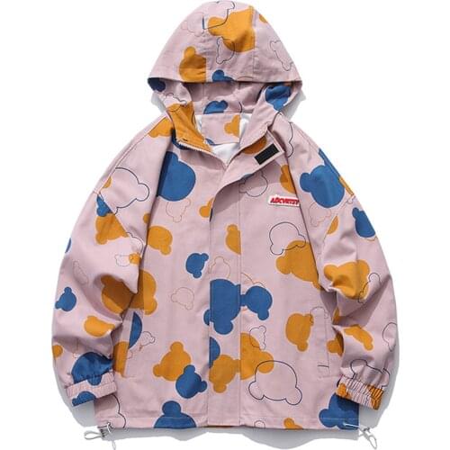 LACIBLE Vintage American Full Printed Bear Hooded Jacket Winter Coat Men Women Streetwear Jacket 2021 Winter Harajuku Jackets