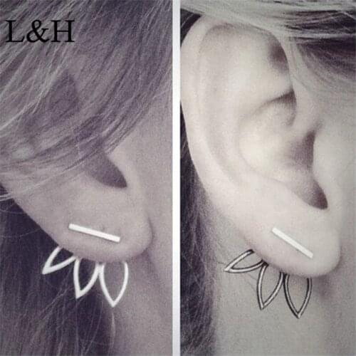 L&H 2018 Femmes Simple Earrings Charm Fashion Gold sliver Color Hollow lotus Stud Earrings For Women Statement Fashion Jewelry