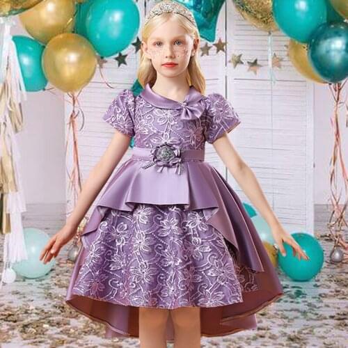 Summer Short Sleeve Girls Dress Birthday Wedding Flower Trailing Clothing Formal First Communion Party Girl Princess Dresses