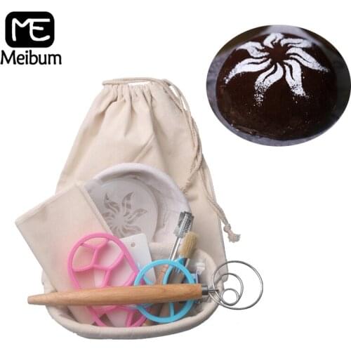 Meibum Brotform Proving 12Pcs Set Bread Fermentation Rattan Basket Banneton Painting Stencil Dough Cutter Brush Scraper