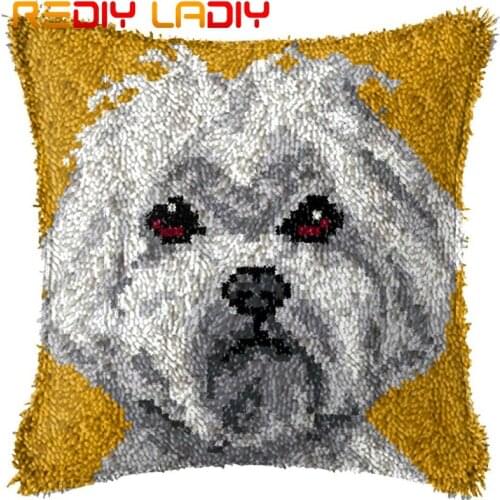 Latch Hook Kits Make Your Own Cushion White Puppy Printed Canvas Crochet Pillow Case Latch Hook Cushion Cover Hobby & Crafts