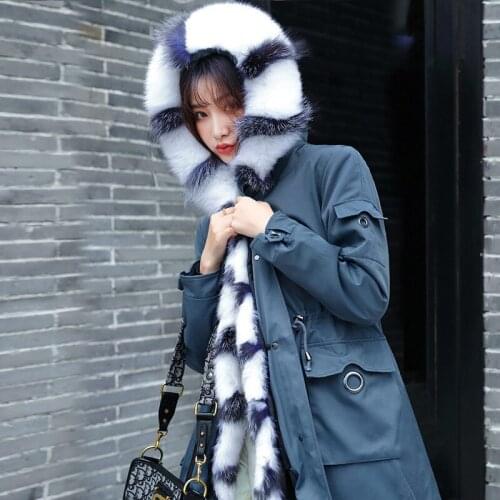 Real Parka Fur Coat Female Real Rabbit Fur Liner Winter Coat Women Fox Fur Collar Long Trench Coats Manteau Femme Yf1908 s
