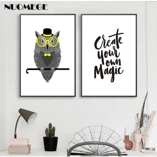 NUOMEGE Nordic Style Minimalism Poster Owl Wall Art Canvas Painting Animal Motivational Wall Picture for Living Room Decorations