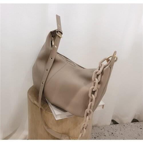Solid Color PU Leather Saddle Bags For Women 2020 Luxury Handbags Women Bags Designer Thick Chain Shoulder Messenger Bags