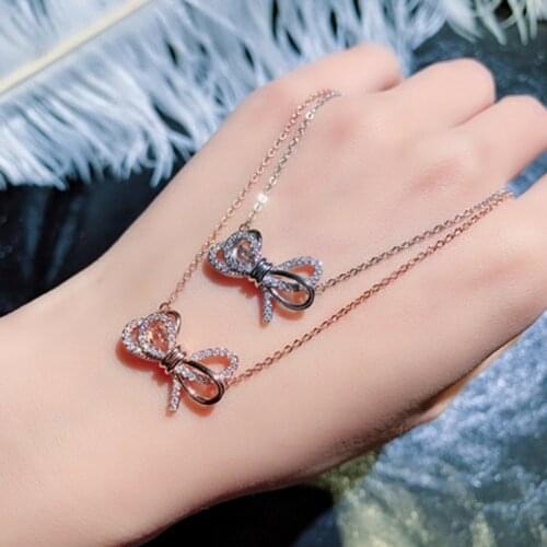 Creative Bow-knot Chokers Clavicle Necklaces for Women 925 Sterling Silver aaa Cubic Zirconia Pendants Necklace Wedding Jewelry