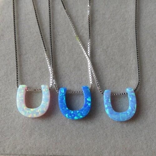 10pcs/lot 12mm 925 Sterling Silver Horse Shoes Opal Necklace Opal Necklace for Gift
