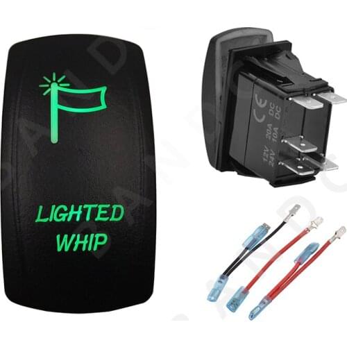 LIGHTED WHIP 5P ON-OFF SPST Green LED Light Laser-Etched Rocker Switch for Car Boat Marine Yacht ARB RV Bus Truck，Jumper Wires