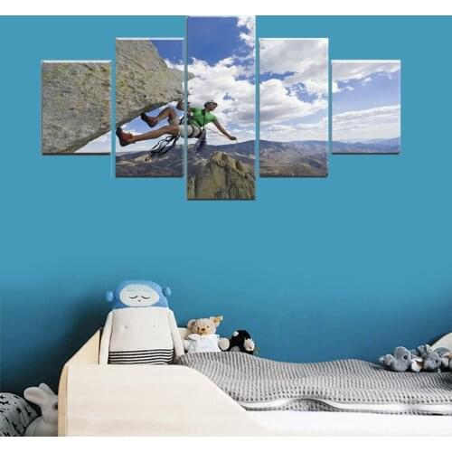 Poster Blue Sky White Cloud Painting Sports Rock Climbing HD Print 5 Panel Wall Art Canvas Living Room Home Decoration