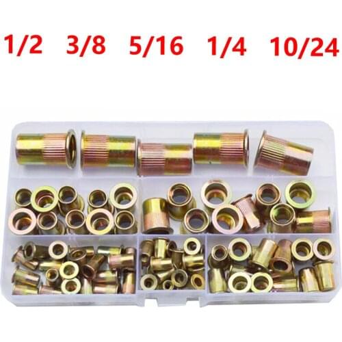 Flat Furniture for Rivet Nut Metric Bolt Rivet Nut Zinc Plated Carbon Steel Nuts Kit with Assortments 1/2 3/8 5/16 1/4 10/24
