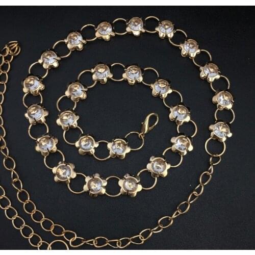 Fashion Women Metal Chain Belt Rhinestone Flower Waist belts Waistband Female Girdle Clothes Accessory
