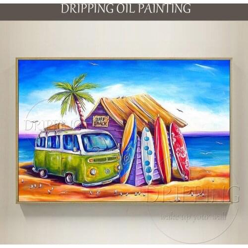 Hand-painted Vivid Colors Summer Vacation Oil Painting on Canvas Handmade Summer Beach Landscape Oil Painting for Wall Decor