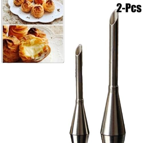 2PCs Stainless Steel Russian Piping Nozzles Tips Cake Puffs Injection Cream Piping Long Puff Tip Pastry Decorating Cake Syringe