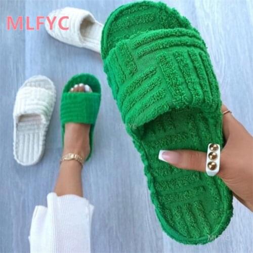 Autumn and winter new style cotton slippers women fashion home non-slip one-word plush slippers lamb wool warm slippers women