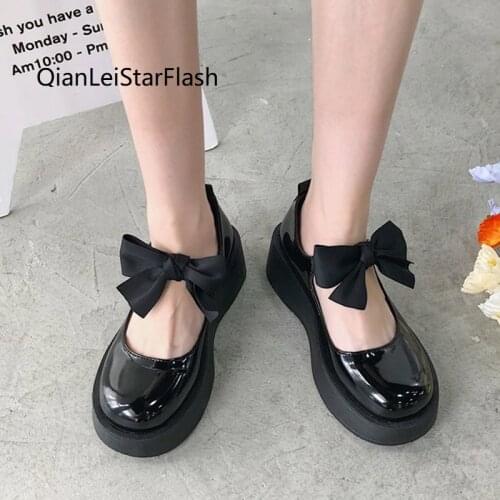 Lolita Shoes Women Platform Mary Janes Shoes Big Butterfly Girls Shoes Women Thick Sole Shoes Shallow Black Spring Autumn
