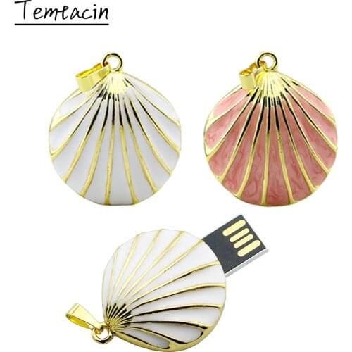 USB Flash Drive 256GB Pendrive Metal Seashell Pendant Pen Drive 8GB 16GB 32GB 64GB 128GB Shell Model USB 2.0 Flash Memory Stick