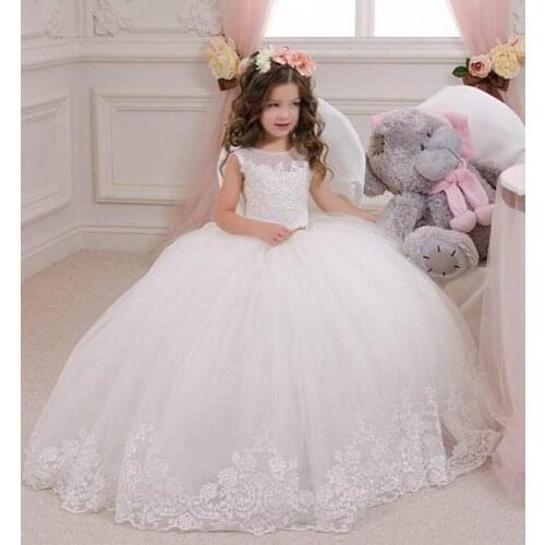 Vintage Flower Girl Dresses for Wedding Sheer Neck Children First Communion Dress Princess Pageant Gown Kid Size 1-14Y