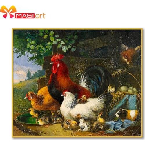 Cross stitch kits Embroidery needlework sets 11CT water soluble canvas patterns 14CT Chicken and dog playing games -NCMA125