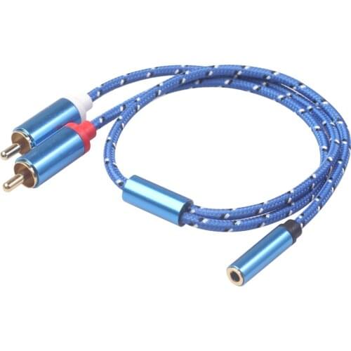 Y Connector Audio Cable 3.5mm 1/8inch Audio Female to 2 RCA Male Stereo Cable Converter 40cm/15.75inch -Blue